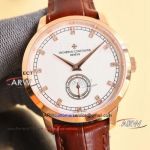 Replica Vacheron Constantin Heritage Series White Dial Rose Gold Case Leather Strap Watch 